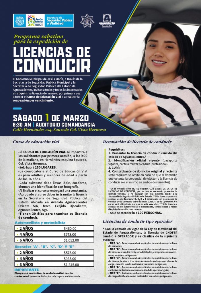 HABRÁ PROGRAMA SABATINO PARA LA EXPEDICIÓN DE LICENCIAS DE CONDUCIR EN JESÚS MARÍA